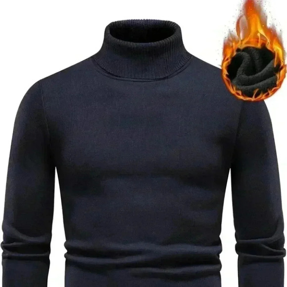 Dark Blue Mens Turtleneck Sweater - Picture 1 of 7